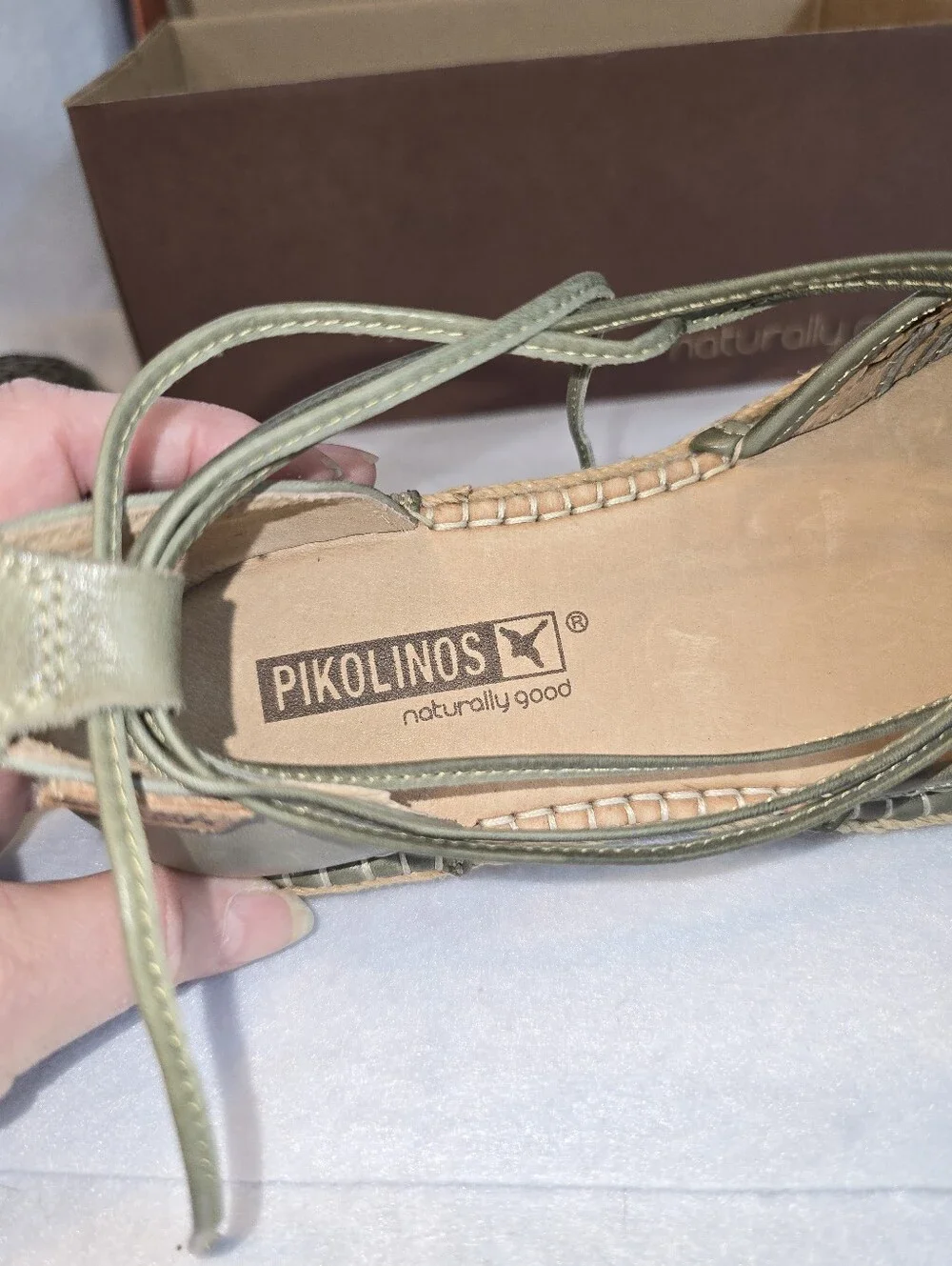 Pikolinos Cadamunt Leather Espadrille Sandals Olive Green EU 37 US 6.5-7  NIB
